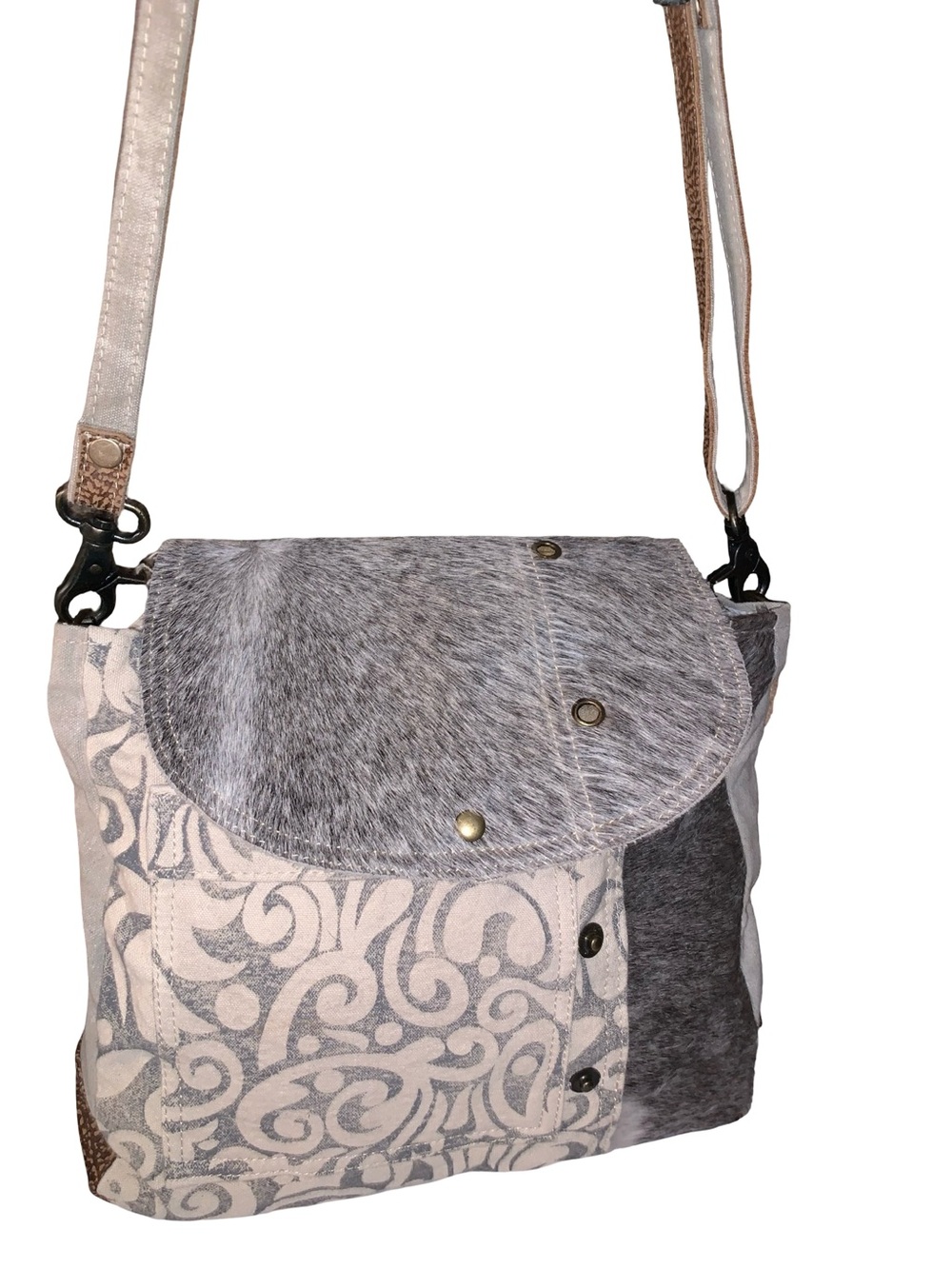 Myra Bag Factual Messenger Bag Boho Cowhide Print